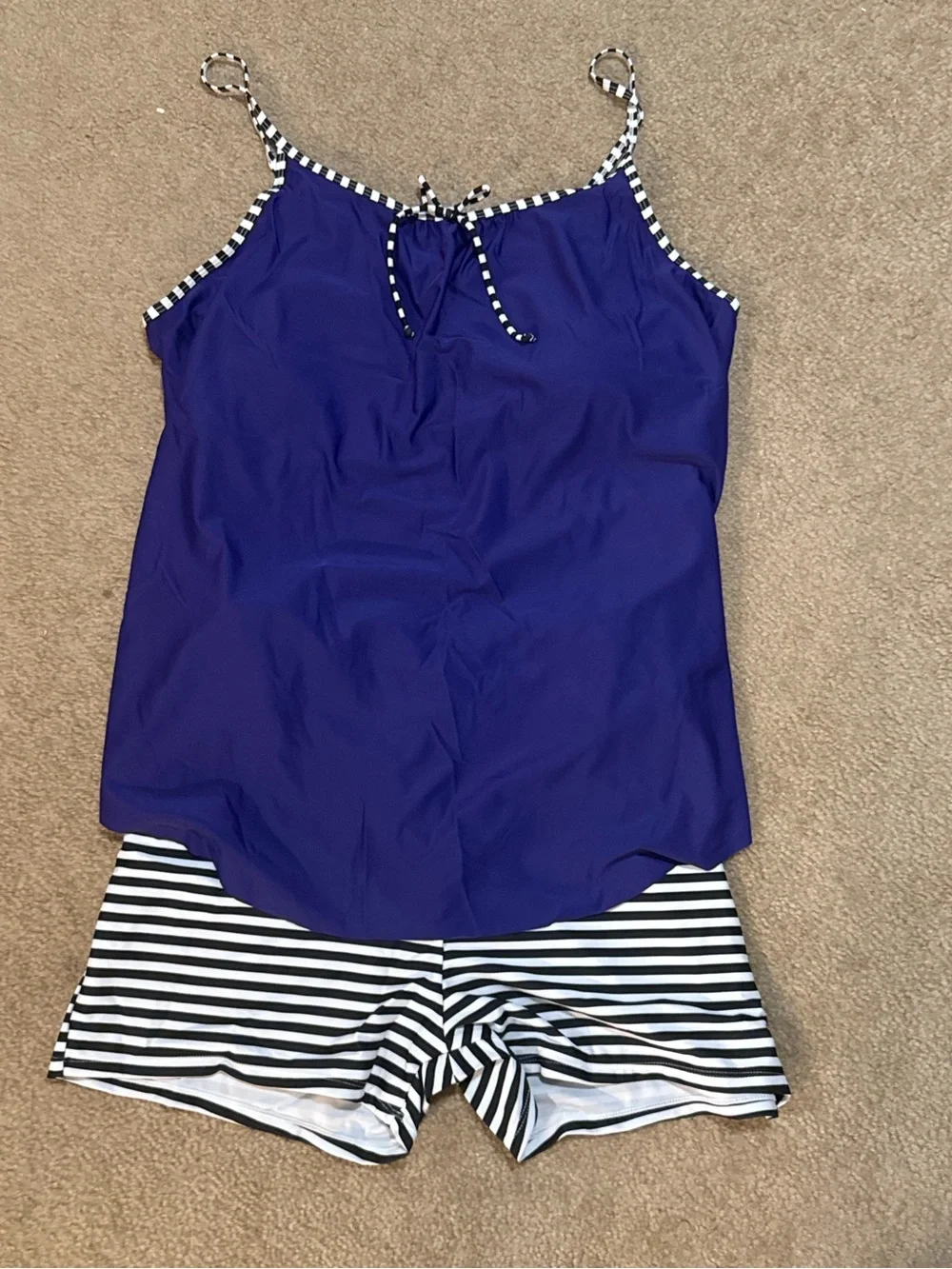 NWOT Purple Tankini Top with Black & White Striped Shorts 2PC 5X